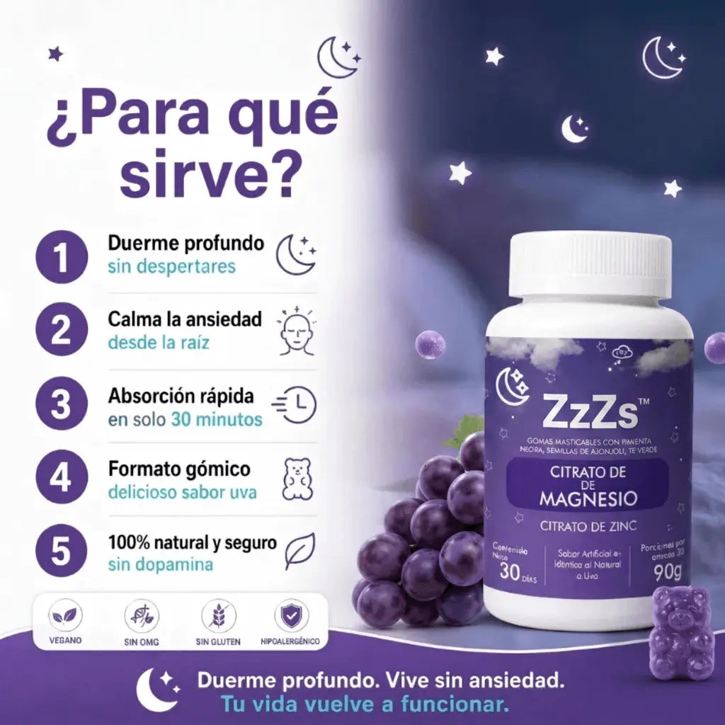🌙 ZzZS™: Citrato de Magnesio en Gomas